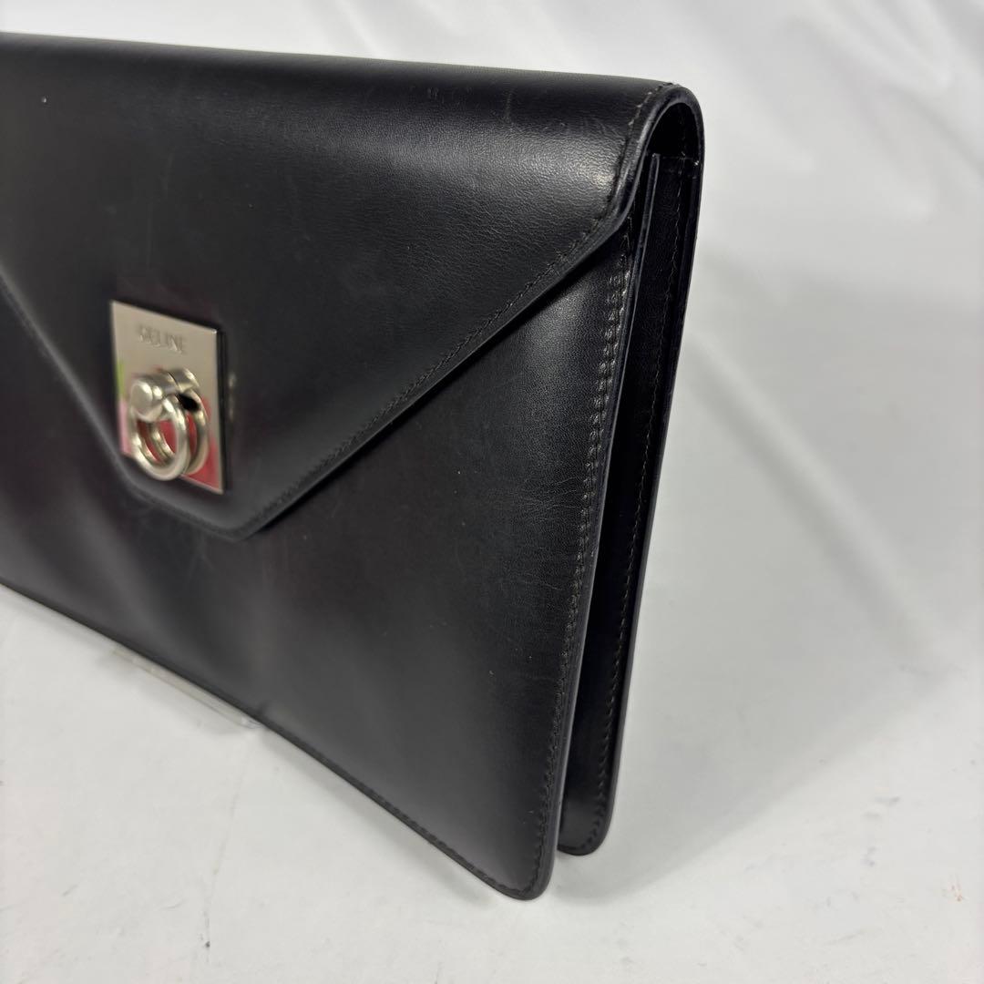 CELINE　セリーヌ　ヴィンテージ　クラッチバッグ　シルバー金具　レザー　黒