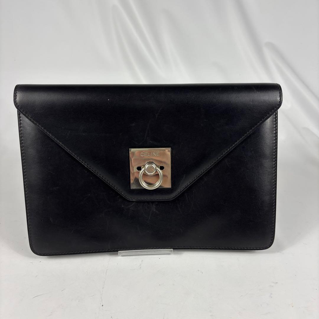 CELINE　セリーヌ　ヴィンテージ　クラッチバッグ　シルバー金具　レザー　黒