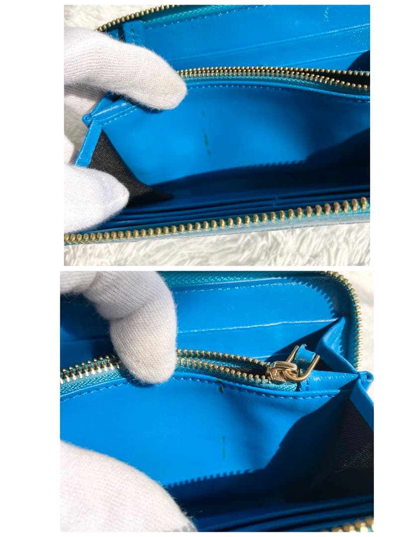 超激レア✨美品　ミュウミュウ 長財布 クロコ型押し　エナメル　レザー　ブルー　青