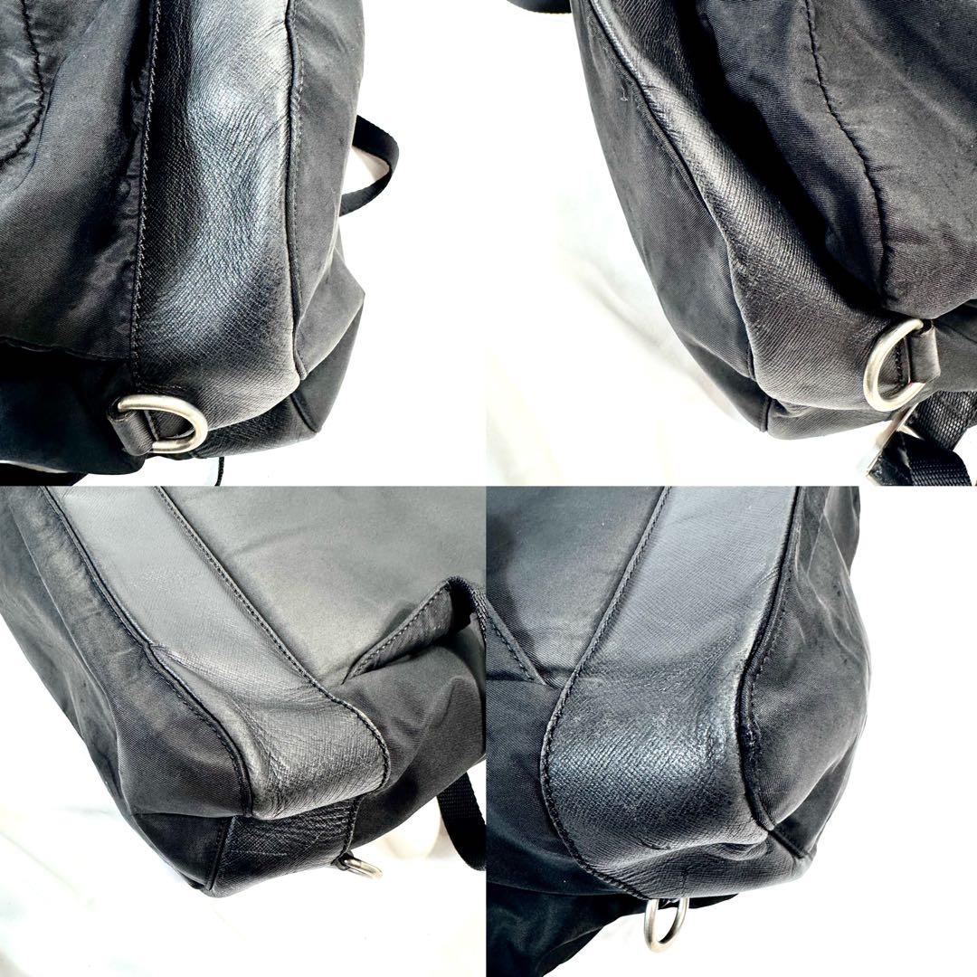 PRADA リュック ナイロン 三角 プレート 巾着 マルチポケット レザー