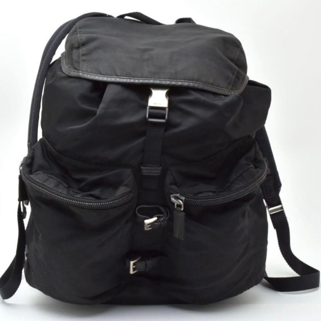 PRADA リュック ナイロン 三角 プレート 巾着 マルチポケット レザー