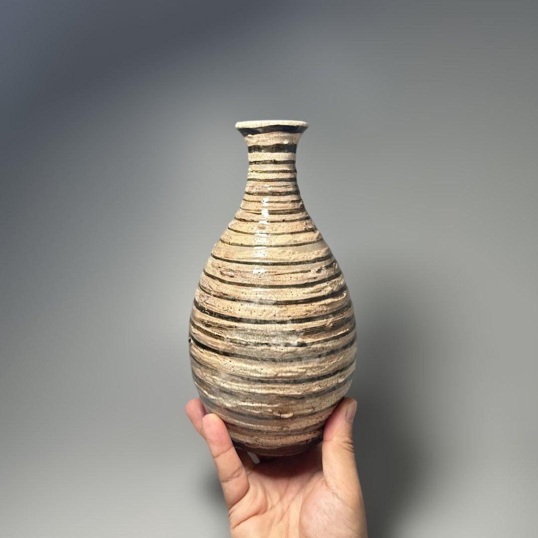 古唐津　輪線文大徳利　花瓶　発掘品　蒐集家放出品　桃山〜江戸初期　古美術　骨董