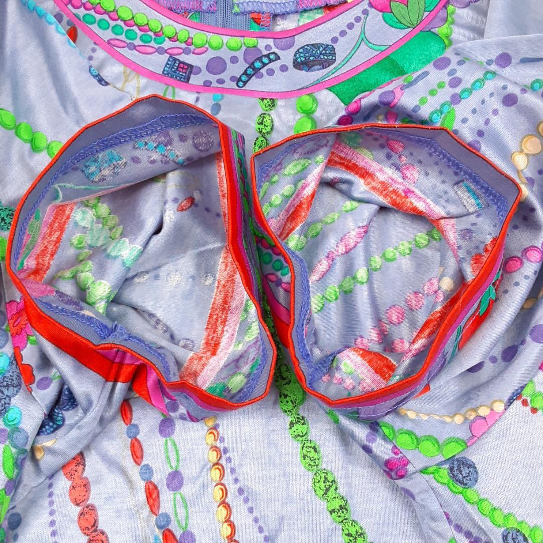 美品◎LEONARD レオナール 半袖カットソー 花柄 ジュエリー柄 トリム