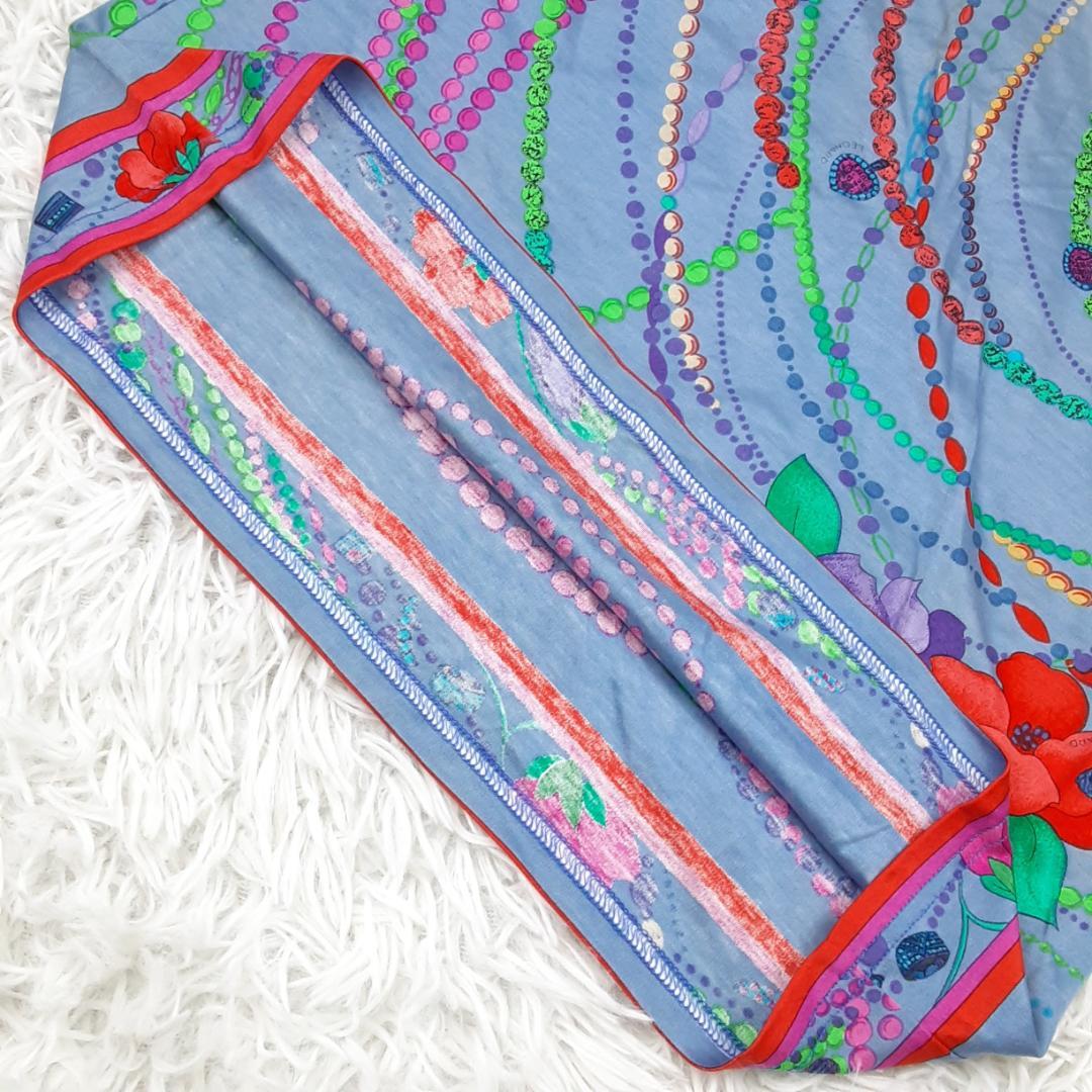 美品◎LEONARD レオナール 半袖カットソー 花柄 ジュエリー柄 トリム