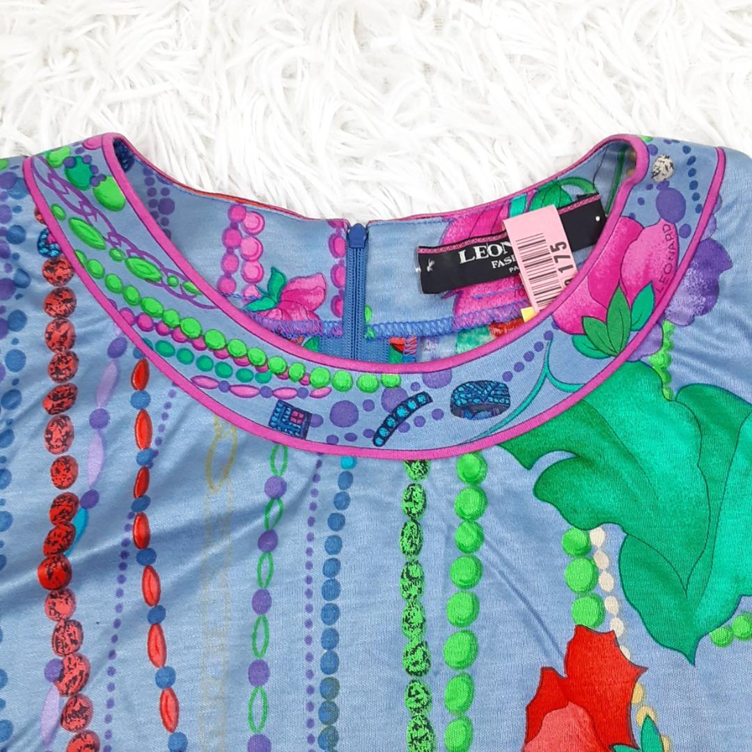 美品◎LEONARD レオナール 半袖カットソー 花柄 ジュエリー柄 トリム