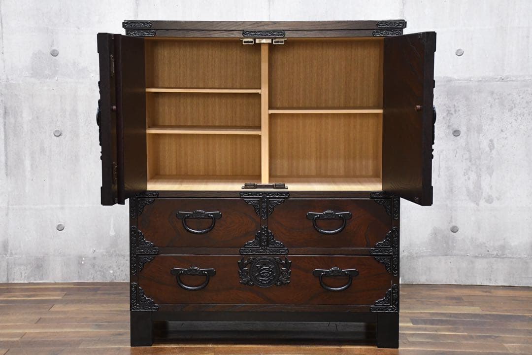 FAC61 青木産業 室町シリーズ 古代 75扉付 キャビネット ケヤキ/欅