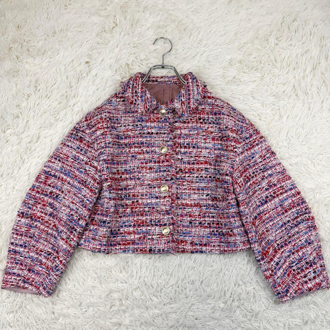2024 アナイ レッドツイードステンカラー ジャケット 金釦 テーラード S