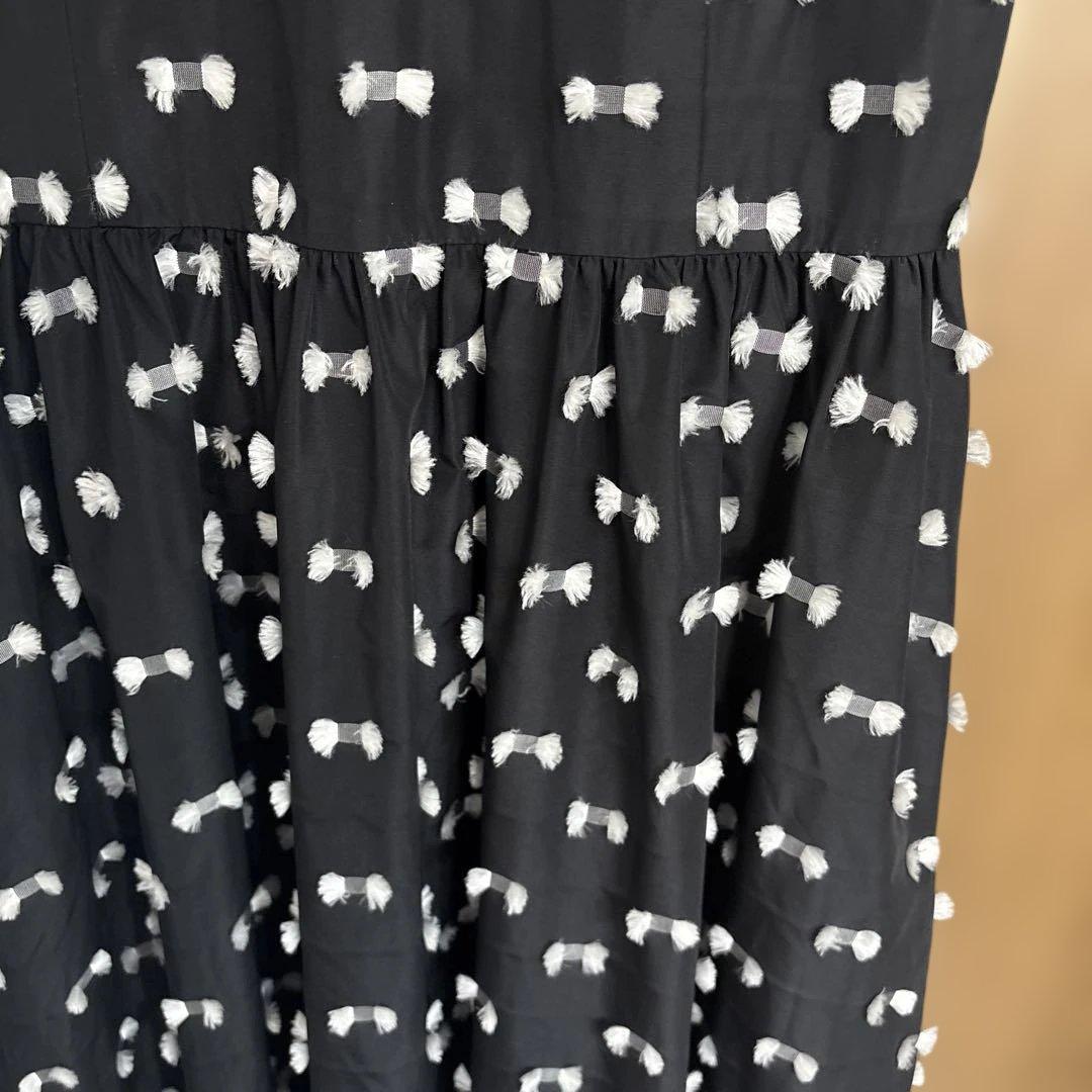 ユナイテッドアローズ　リボン カットジャカード ロングワンピース　ブラック