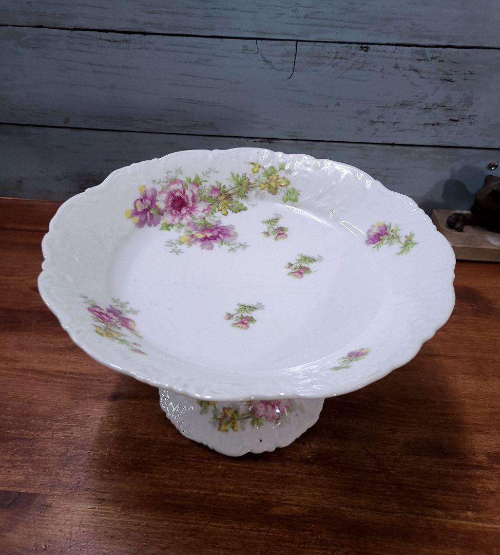 フランスアンティーク コンポティエ プレート 花リム インテリア フランス製 花