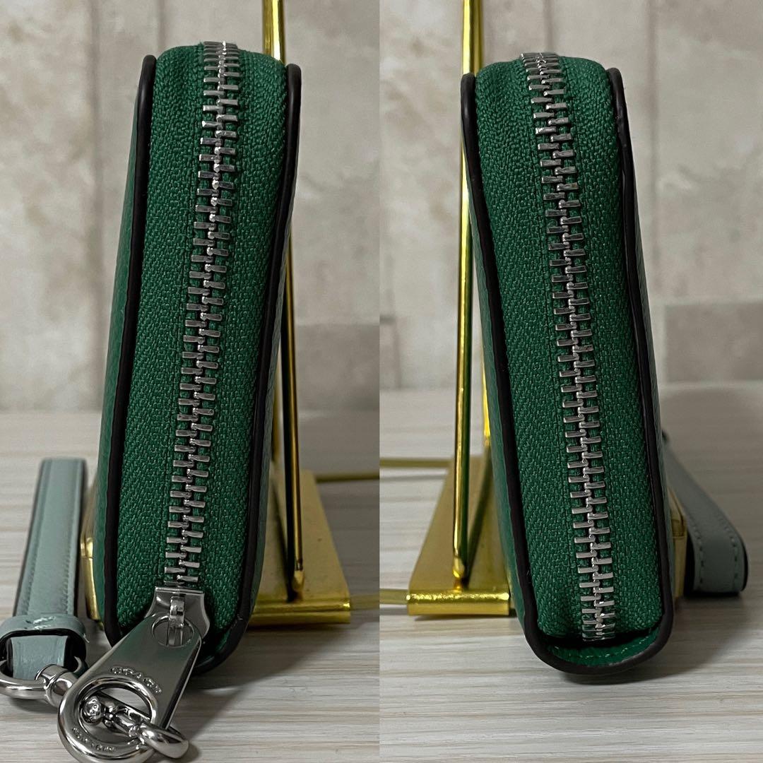 早い者勝ち！訳あり新品COACH 長財布 ホース＆キャリッジ柄 グリーン系