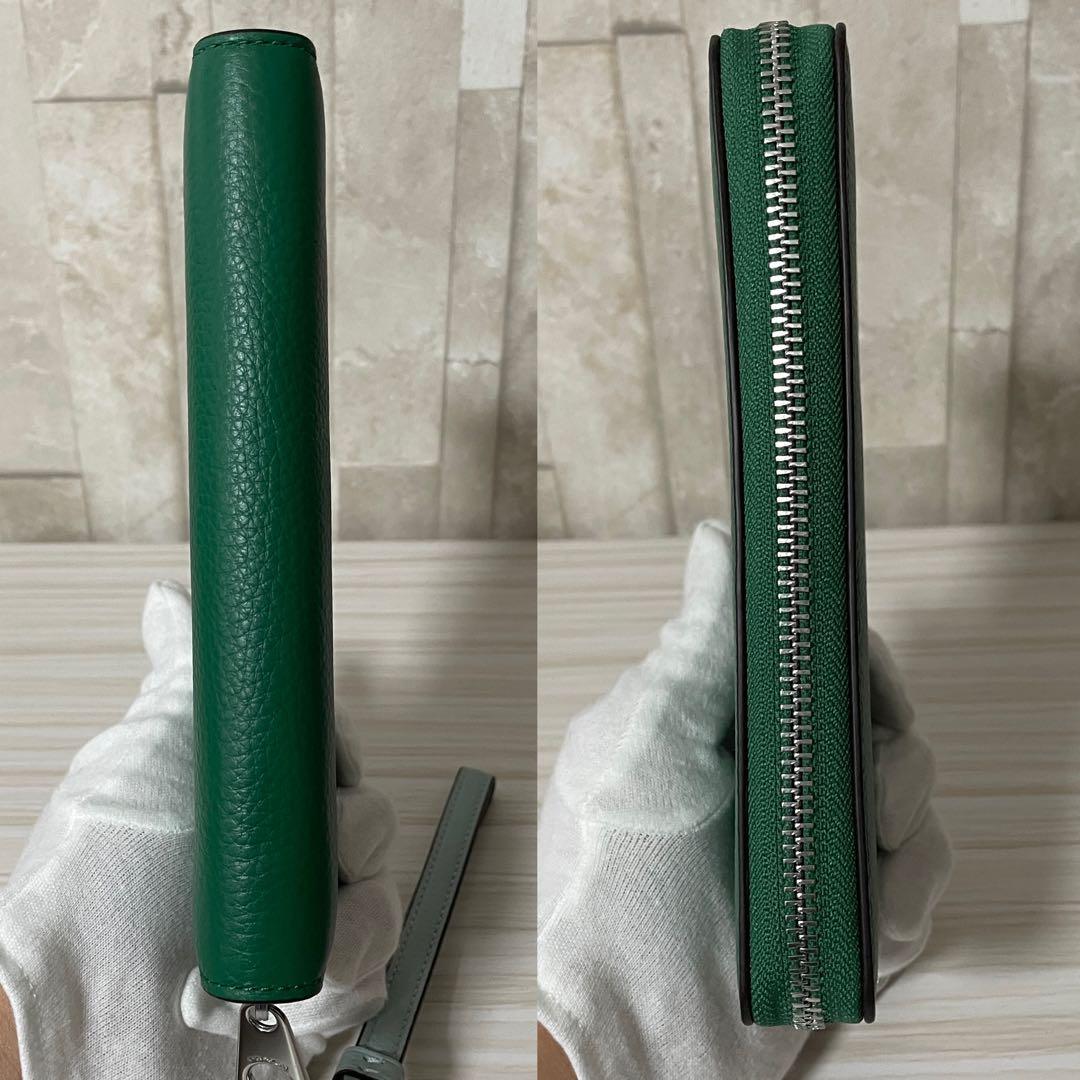 早い者勝ち！訳あり新品COACH 長財布 ホース＆キャリッジ柄 グリーン系