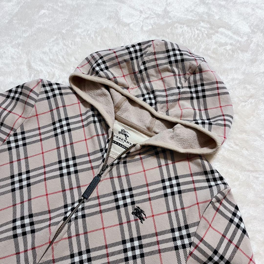 バーバリーブルーレーベル ノバチェック ホースロゴ刺繍 ジップアップパーカー