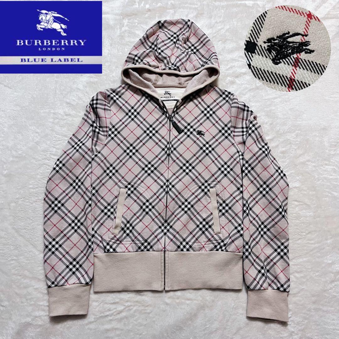 バーバリーブルーレーベル ノバチェック ホースロゴ刺繍 ジップアップパーカー