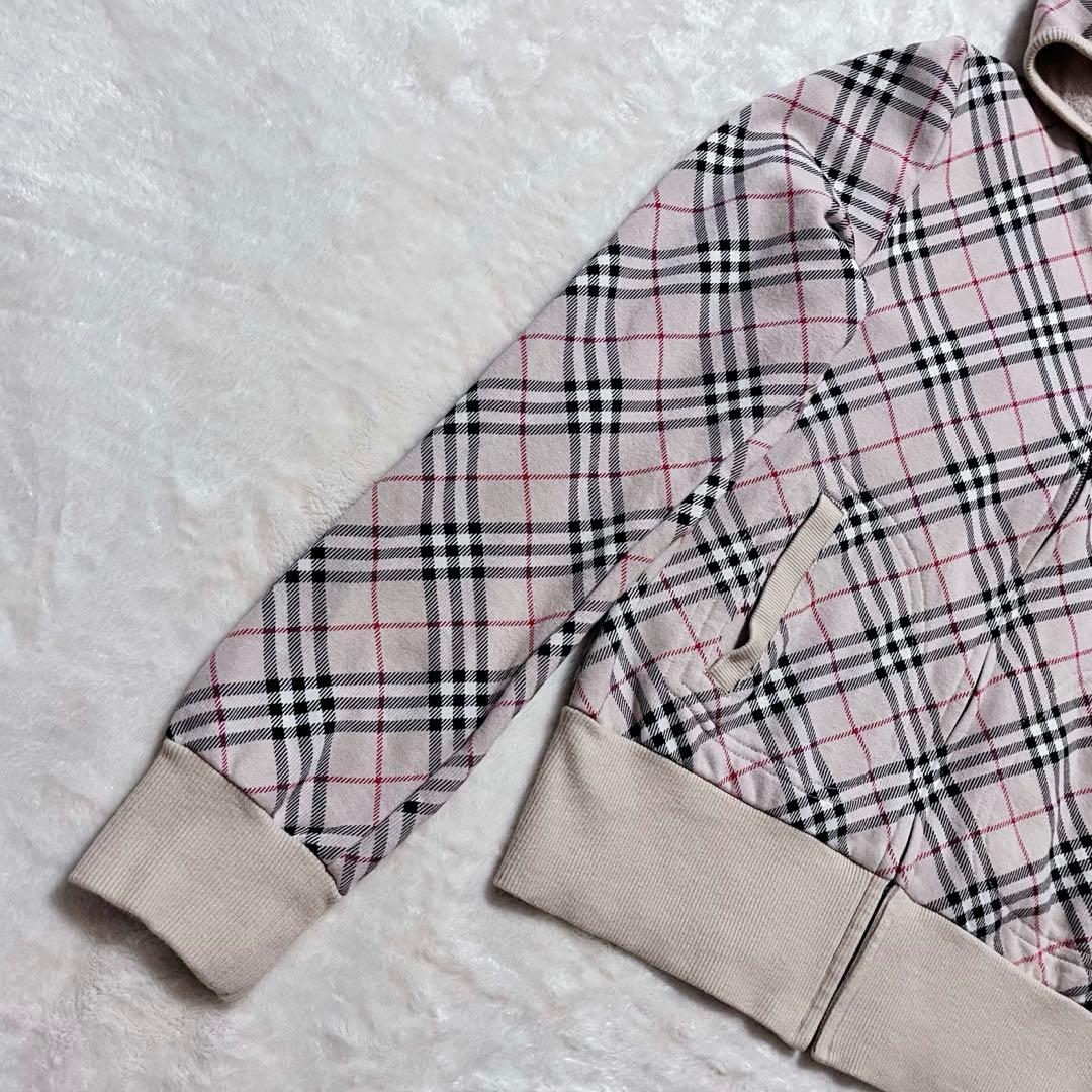 バーバリーブルーレーベル ノバチェック ホースロゴ刺繍 ジップアップパーカー