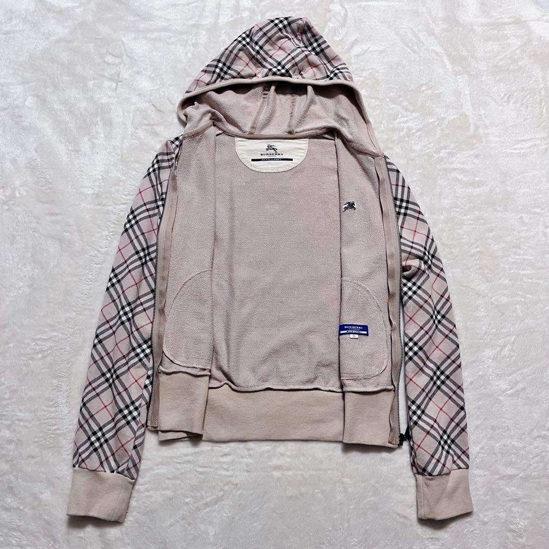 バーバリーブルーレーベル ノバチェック ホースロゴ刺繍 ジップアップパーカー