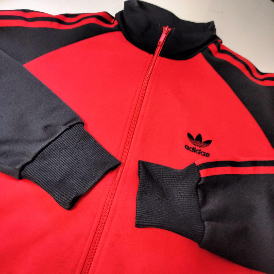 ★人気　アディダス　ジャージ　トラックジャケット　刺繍ロゴ　レッド×ブラックL