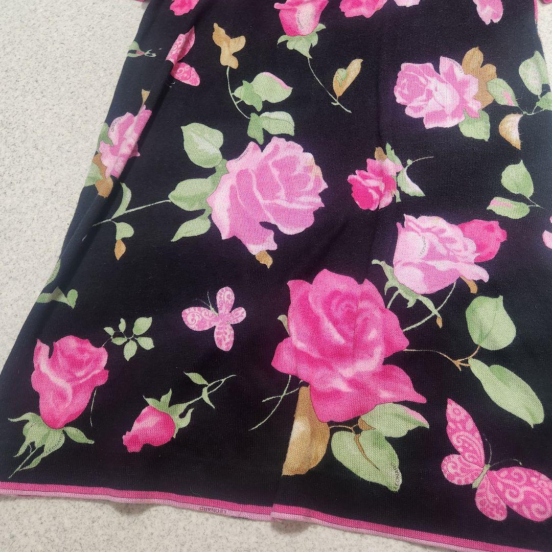 レオナール 半袖ワンピース ニット 花柄 コットン 薔薇 M