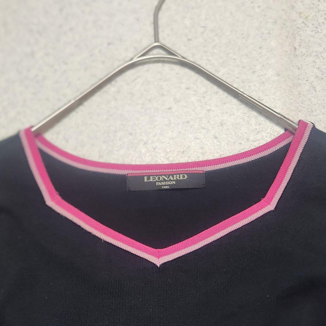 レオナール 半袖ワンピース ニット 花柄 コットン 薔薇 M