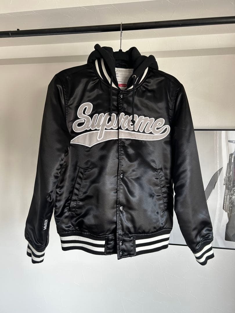 Supreme Satin Hooded Varsity Jacket 美品