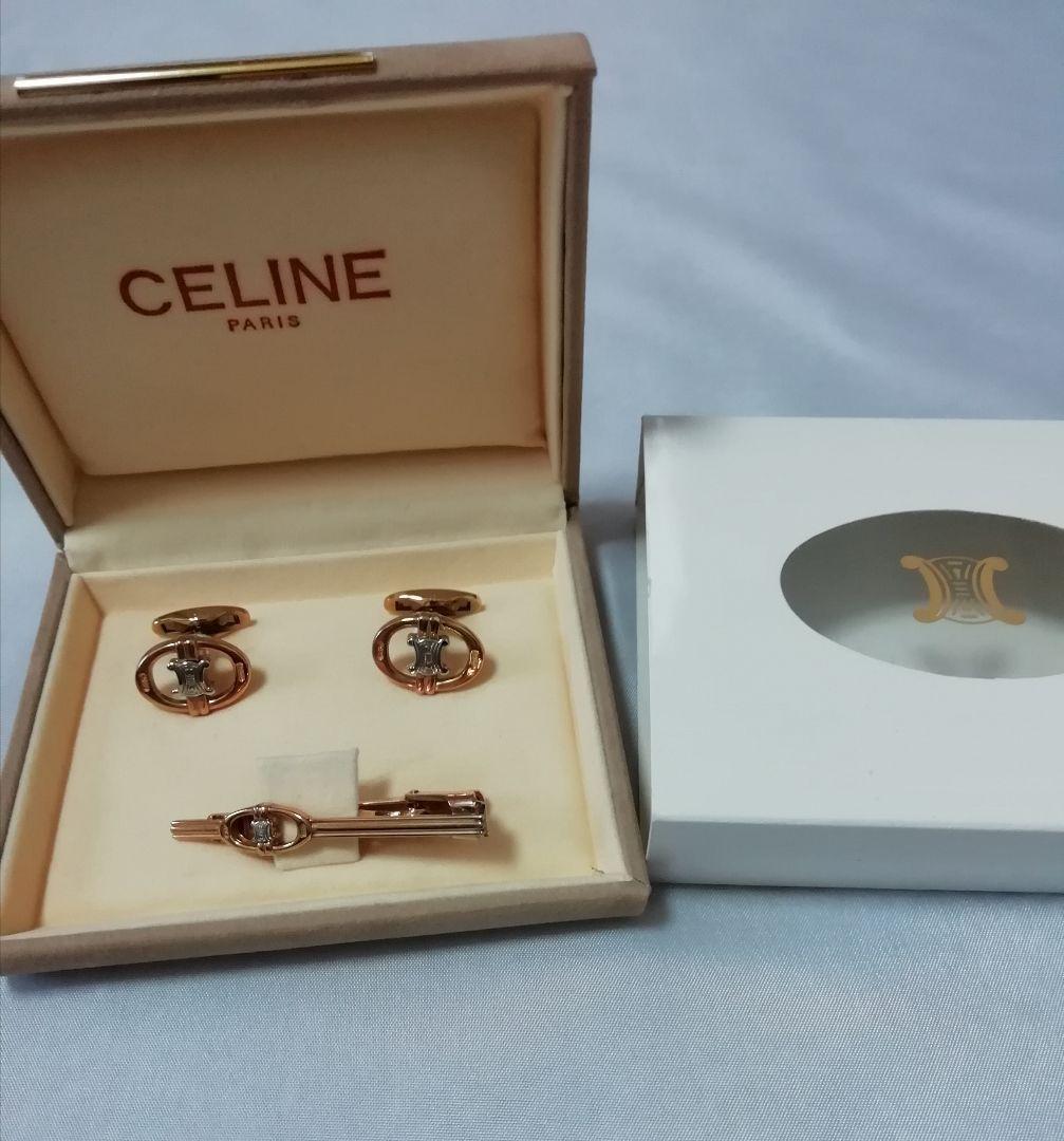 CELINE ゴールド カフスボタン＆ネクタイピン セット　専用箱付で美品