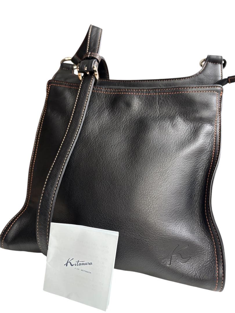 ✨極美品✨Kitamura キタムラ 本革 レザーショルダーブラック黒　スクエア