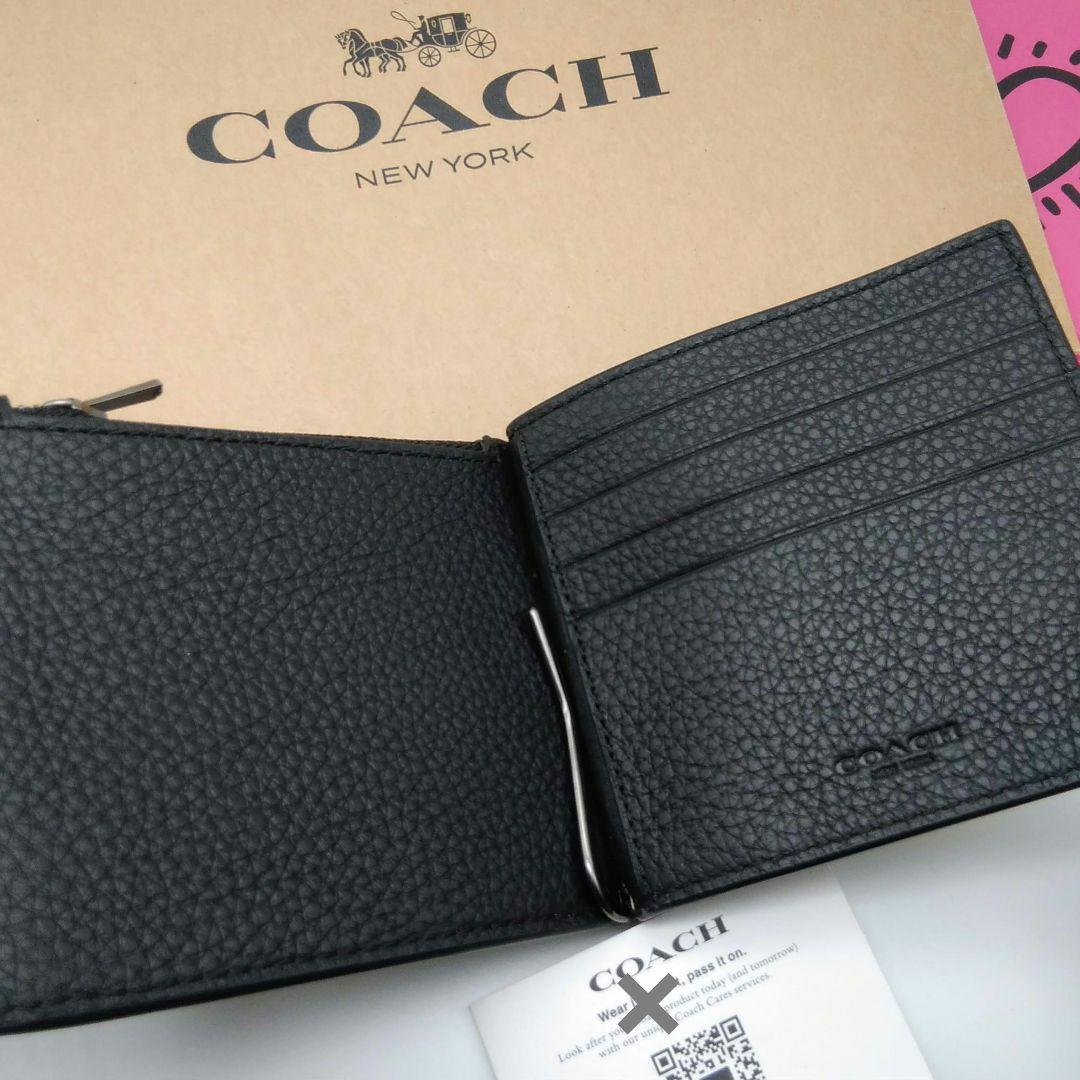 新品　訳あり　COACH　マネークリップ　折り財布　メンズ　人気の小銭入れ付き