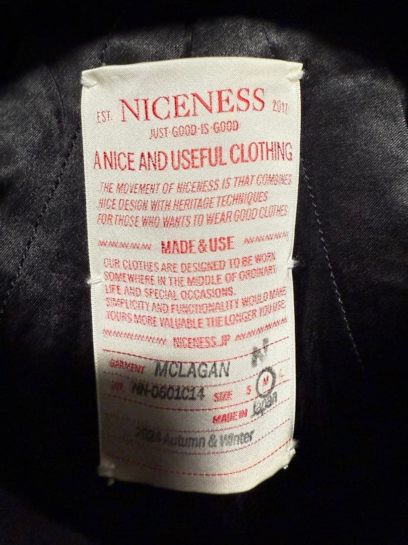 niceness MCLAGAN マクラガン コートM 24aw BLACK