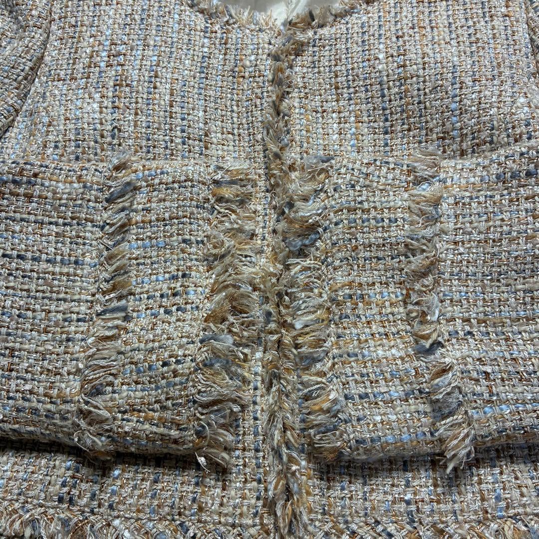 ANAYI アナイ カラーミックスツィード ノーカラー ジャケットベージュ系