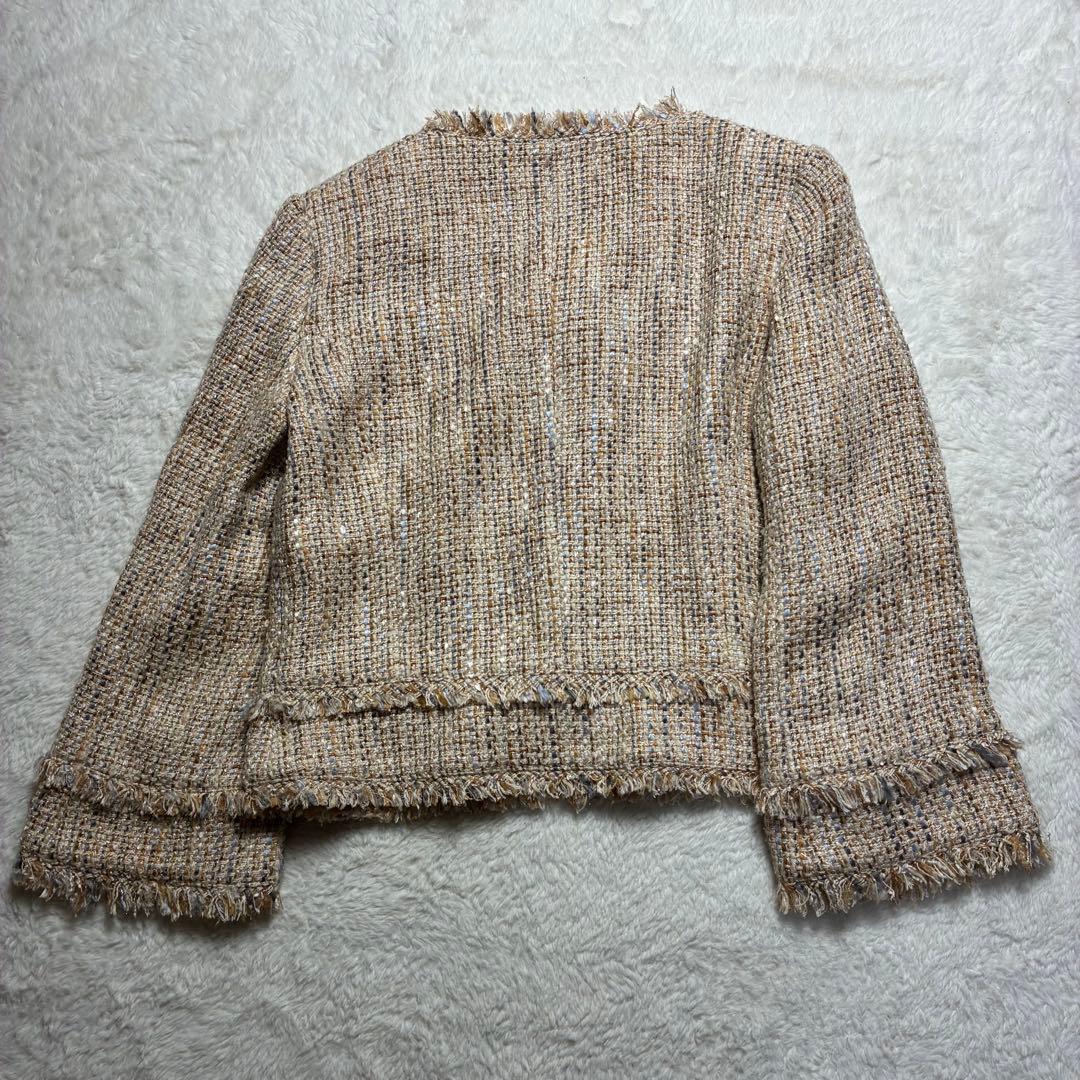 ANAYI アナイ カラーミックスツィード ノーカラー ジャケットベージュ系