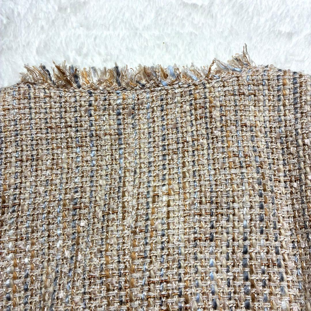 ANAYI アナイ カラーミックスツィード ノーカラー ジャケットベージュ系