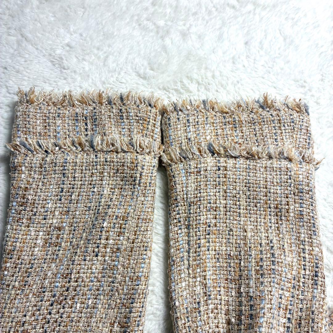 ANAYI アナイ カラーミックスツィード ノーカラー ジャケットベージュ系