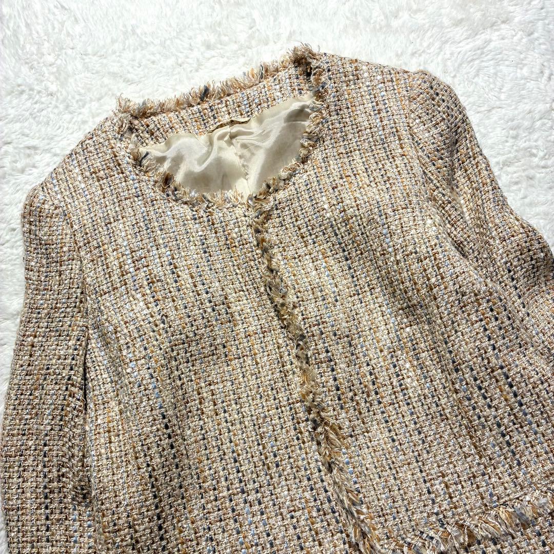 ANAYI アナイ カラーミックスツィード ノーカラー ジャケットベージュ系