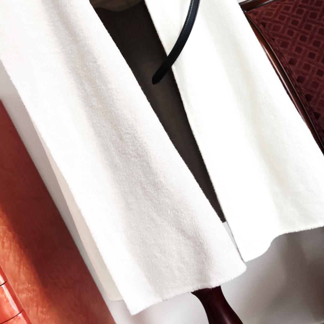 美品　foxyフォクシー　ダブルフェイス ウール　ロング　ジレ　ベルト　グレー