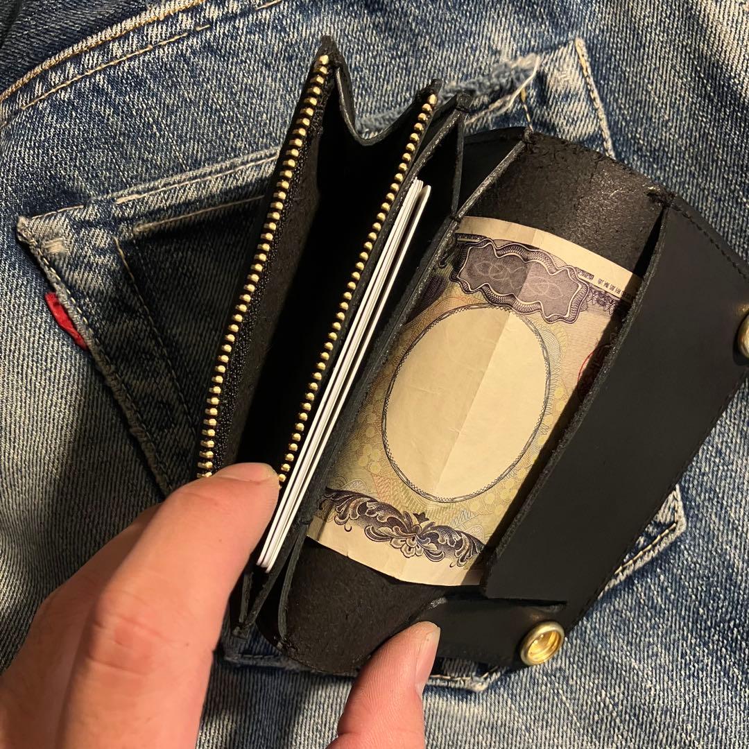 お札が折れない！ミドルトラッカーウォレット 3層 ブラス 栃木レザー