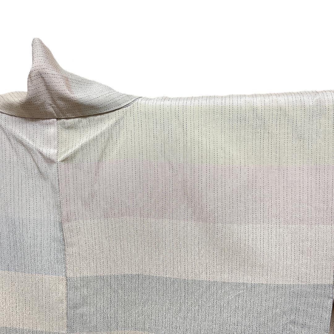 小紋　紬　単衣　横縞　くすみパステル　カラー　お洒落　着物　123b d ms