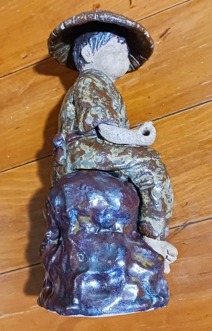 瀬戸焼 増田重幸 陶器製 釣童子 木箱付き レアオブジェ レトロ