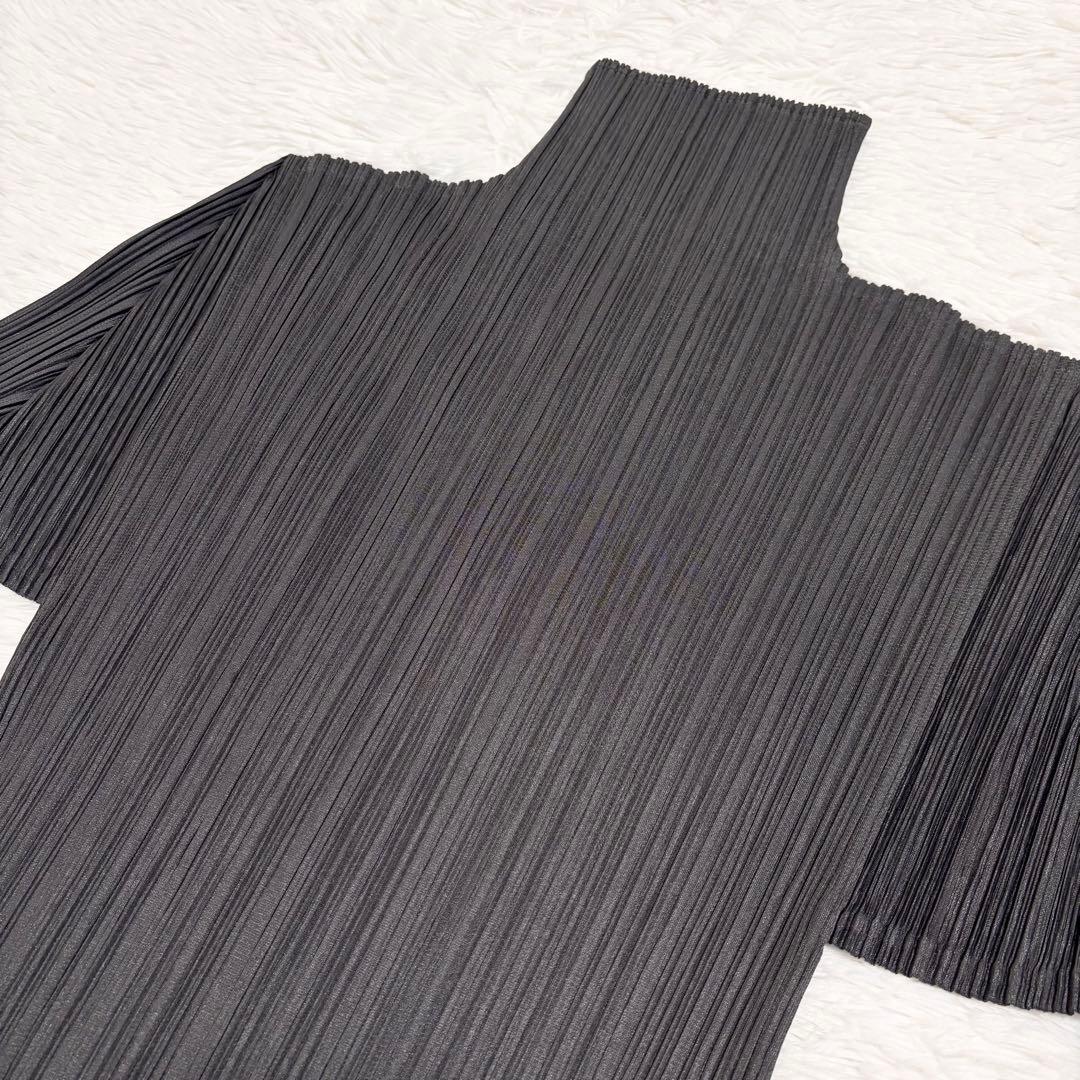 プリーツプリーズ　ロングワンピース　長袖　ハイネック　ダークグレー　サイズ2