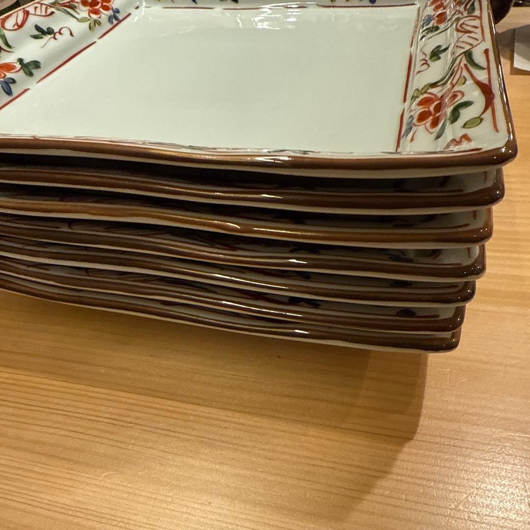 JA　花柄装飾の四角い皿セット　10枚　24センチ