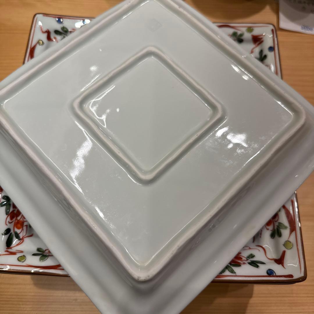 JA　花柄装飾の四角い皿セット　10枚　24センチ