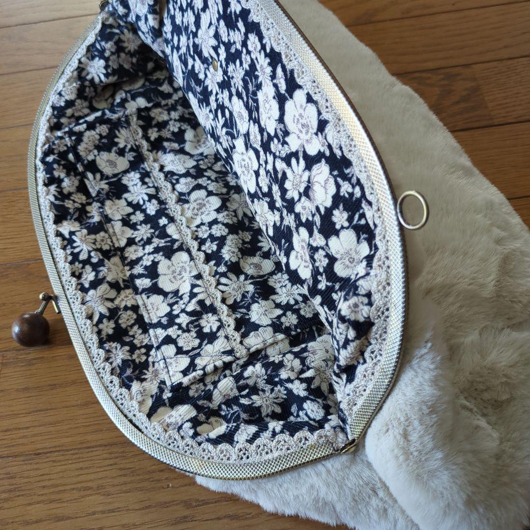 ●チャコ籠用ミナペルホネン風鳥花がま口あけび山葡萄かごバッグフェイクファー