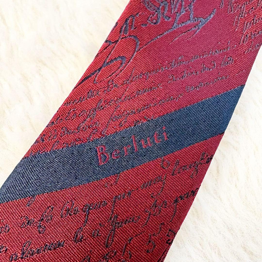 極美品　ベルルッティ　カリグラフィー　ネクタイ　シルク　ボルドー　赤　イタリア製