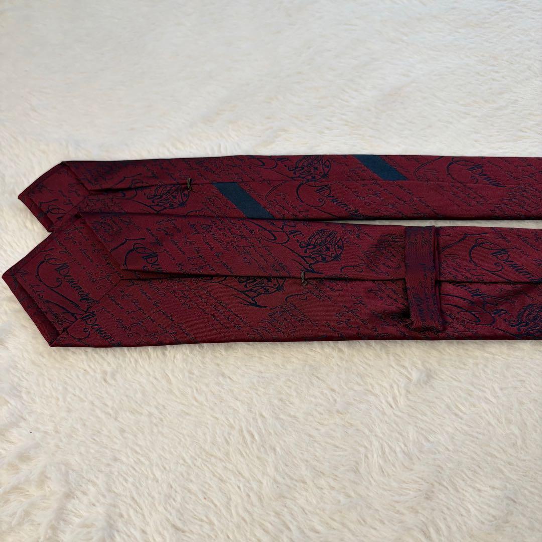 極美品　ベルルッティ　カリグラフィー　ネクタイ　シルク　ボルドー　赤　イタリア製
