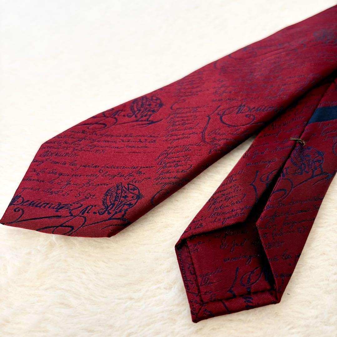 極美品　ベルルッティ　カリグラフィー　ネクタイ　シルク　ボルドー　赤　イタリア製