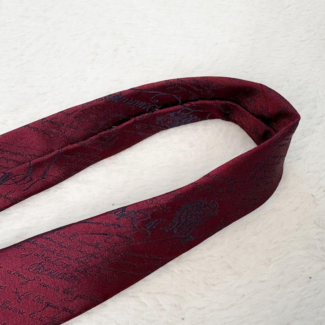 極美品　ベルルッティ　カリグラフィー　ネクタイ　シルク　ボルドー　赤　イタリア製
