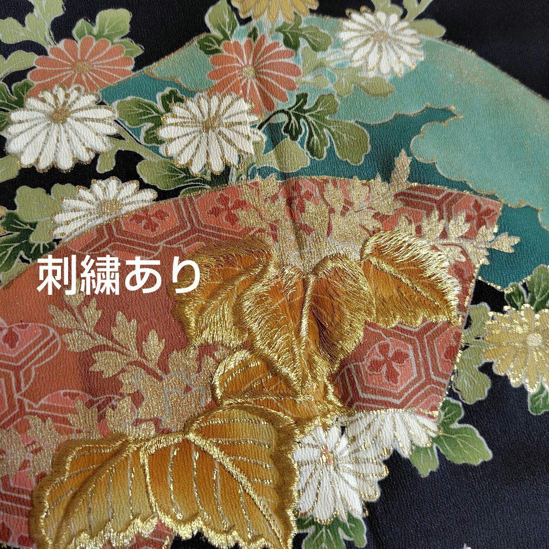 着物リメイク　ケープポンチョ　正絹黒留袖　植物花柄　オープンファスナー　男女兼用