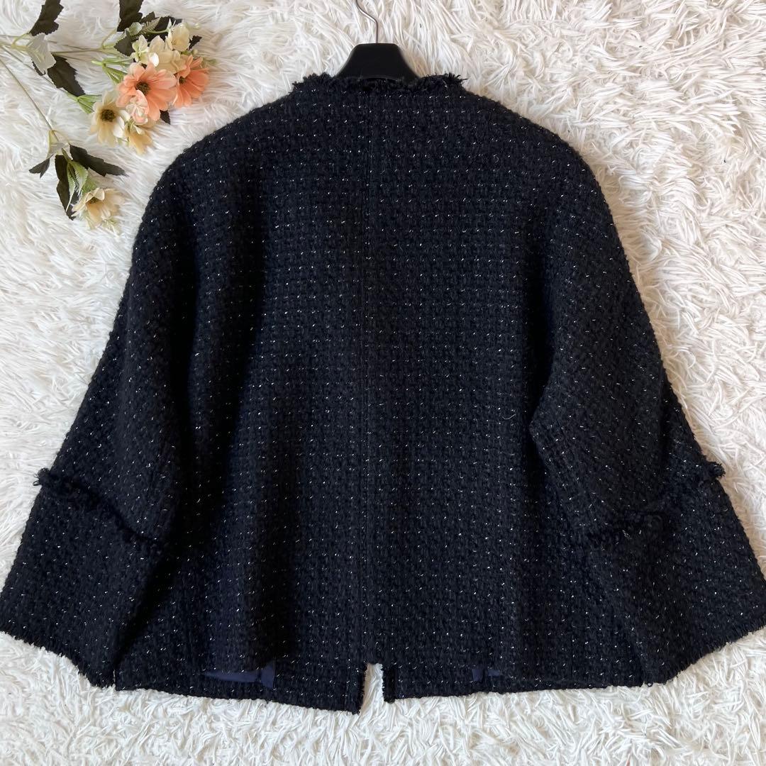 EINA イエナ ＆NAVY ノーカラー ツイード ジャケット