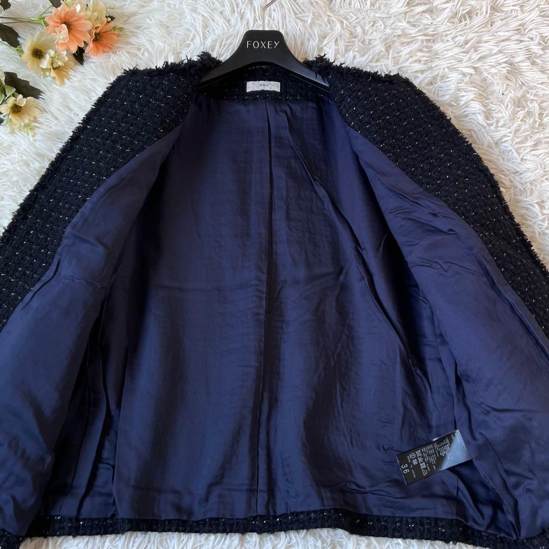 EINA イエナ ＆NAVY ノーカラー ツイード ジャケット