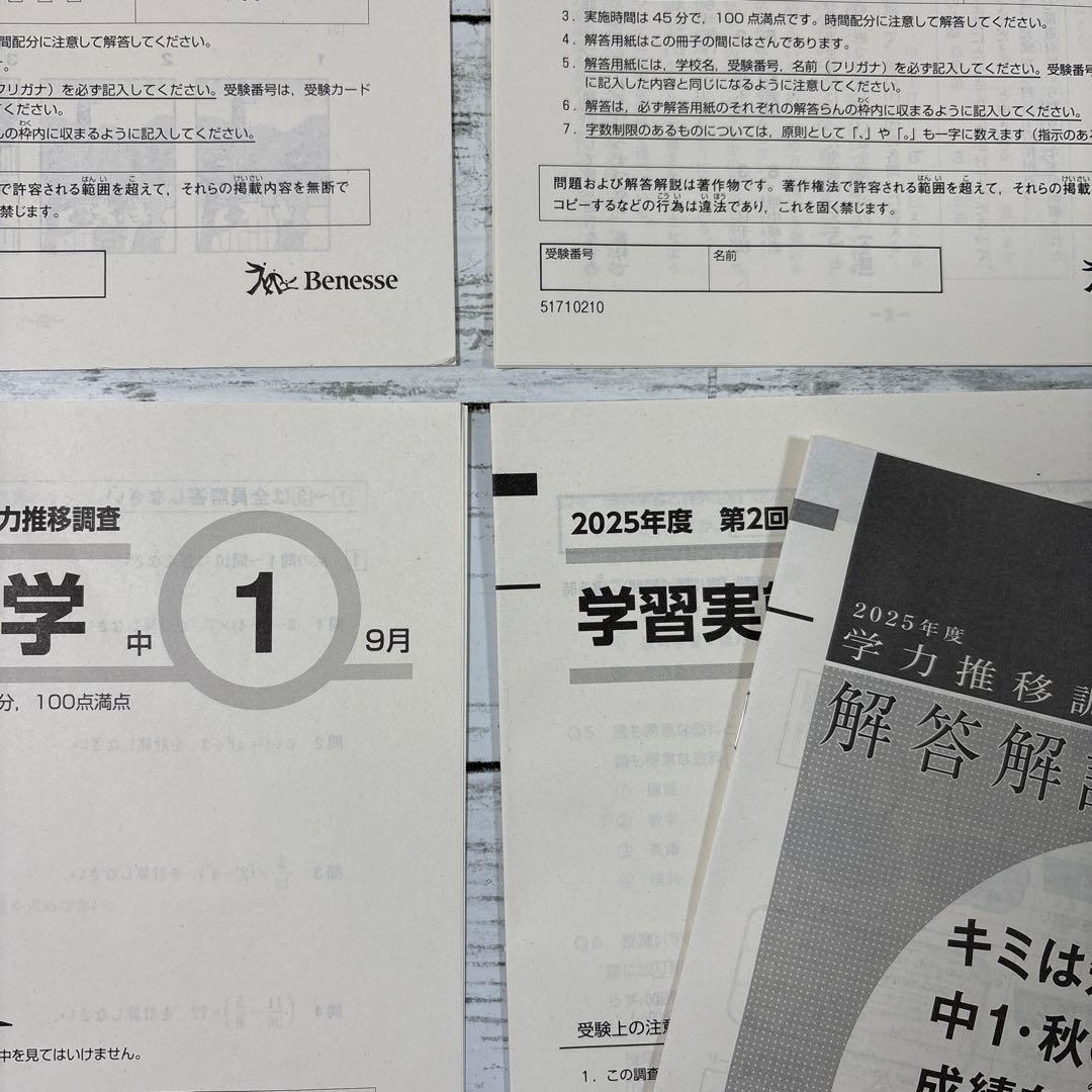 2025年度 中学1年 ベネッセ 学力推移調査 中高一貫 Benesse 2回
