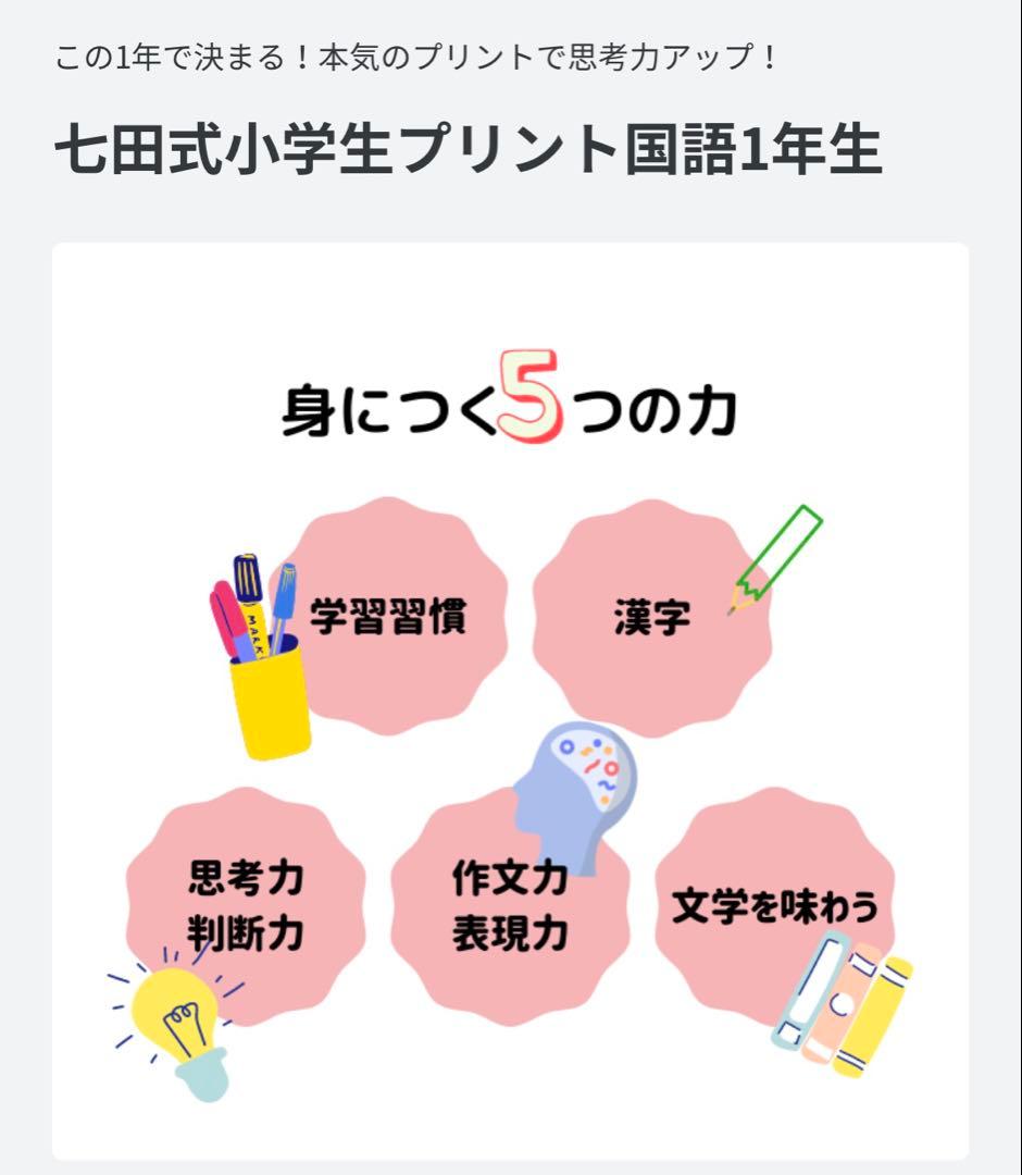 しちだ式 小学生プリント 1年生 思考力 こくご さんすう 七田式 入学準備
