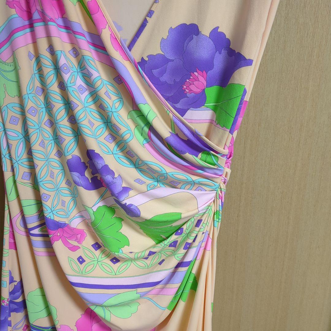 最終お値下げ！LEONARDカシュクールワンピースピンク系花柄サイズ44